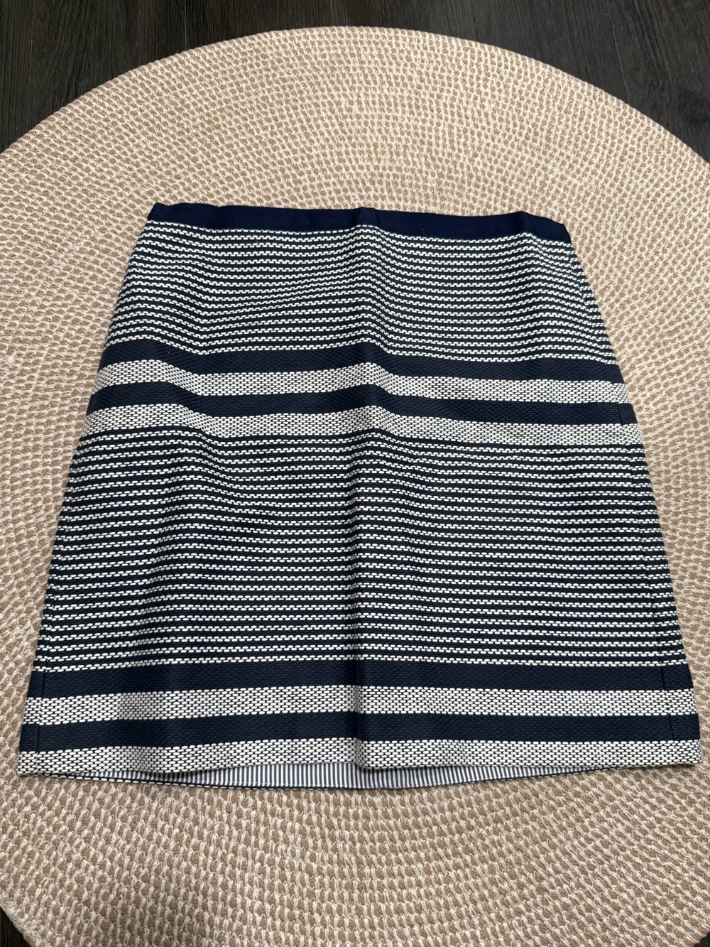 J. Crew Navy and White Striped Pencil Skirt